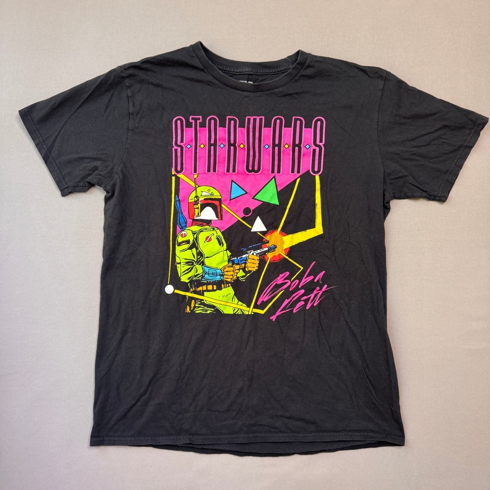 Star Wars Boba Fett Neon 80s Graphic T-Shirt Fifth Sun Black Mens Large